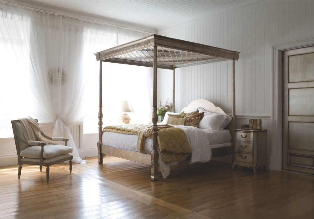 Georgian Silver Leafed Four Poster Bed Regencycore Bridgerton 